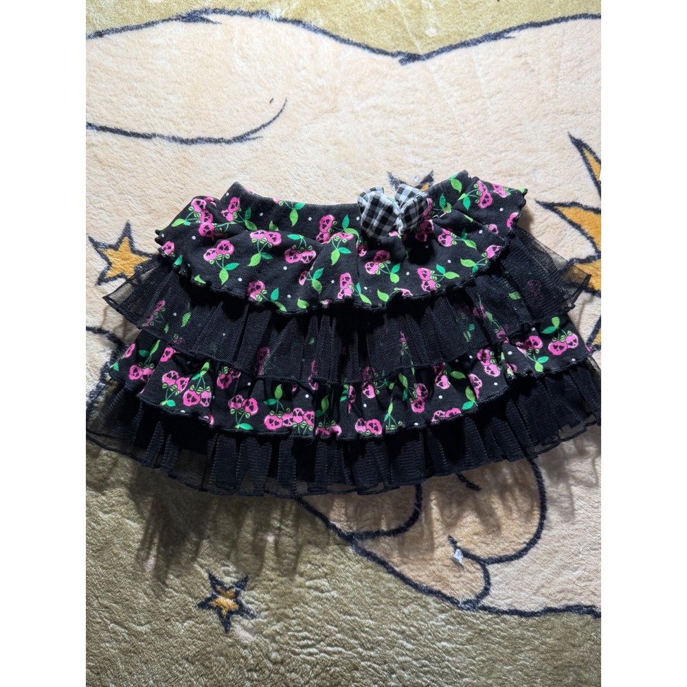 Spencers Baby Girls Black Pink Skull Cherry Tiered Ruffle Tutu Skirt 6-12 Months